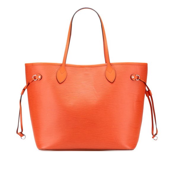 LOUIS VUITTON Orange Leather Neverfull MM Tote Bag - Picture 1 of 11